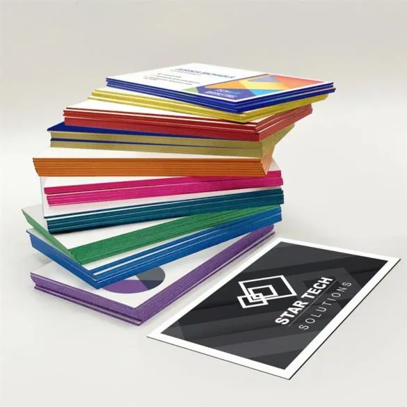 Stack of color-edge premium business cards in vibrant edge colors