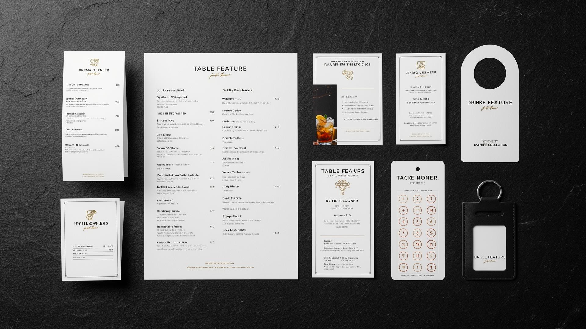 Flat lay of restaurant printed materials
